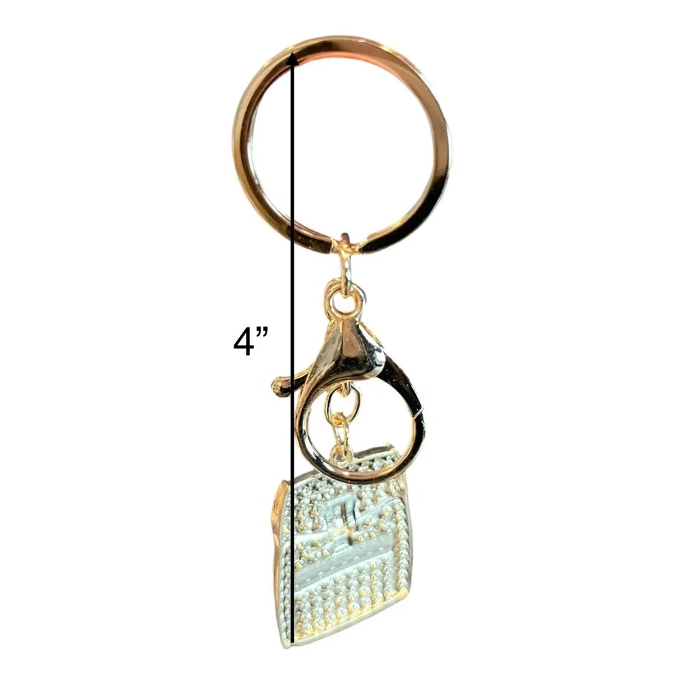 Women's Blue Teal Perfume Bottle Key Chain Finder Gold Tone Charm 4